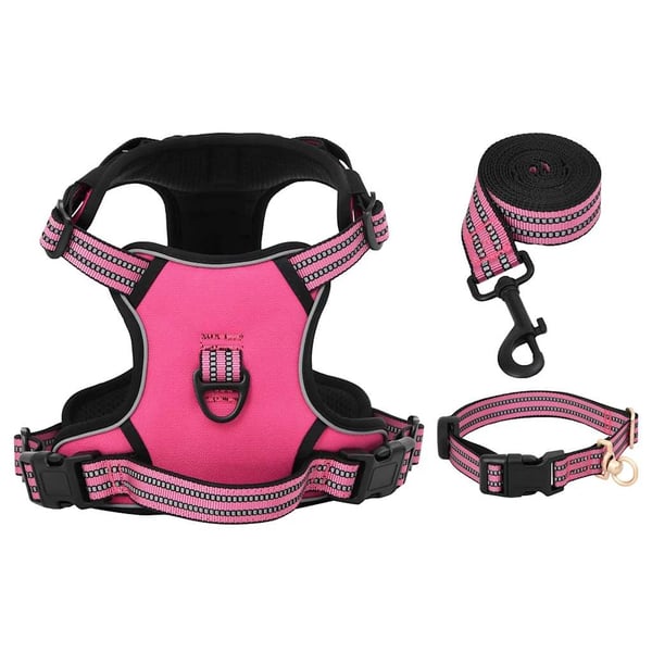 vidaXL Hundesele med bånd og krage justerbar rosa L