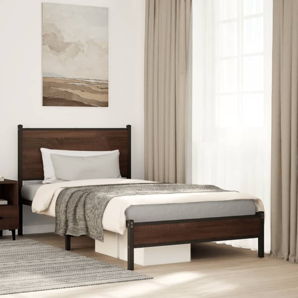 vidaXL Sengeramme i metall uten madrass brun eik 107x203 cm