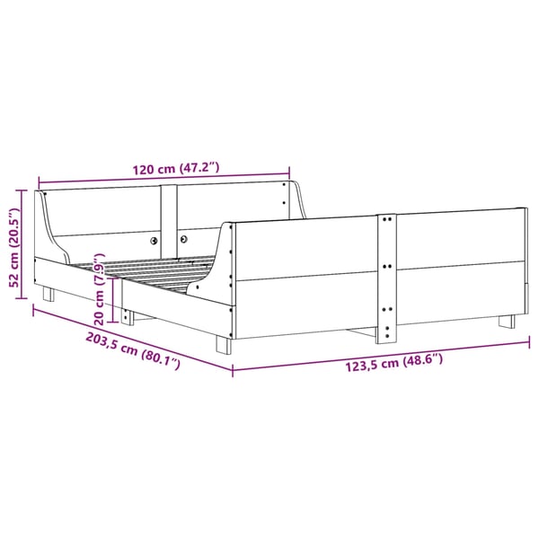 vidaXL Sengeramme uten madrass voksbrun 120x200 cm heltre furu