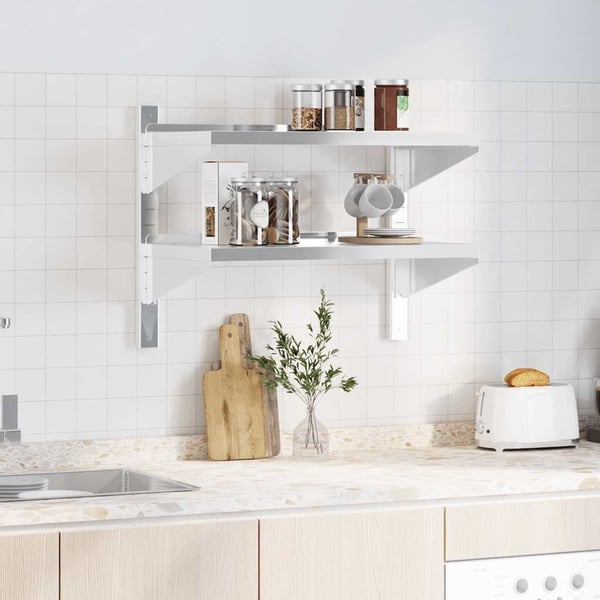 vidaXL Vegghylle 2 etasjer 75x40x60 cm sølv rustfritt stål