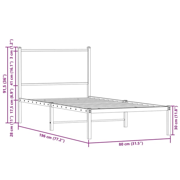 vidaXL sengeramme 75x190 cm uden madras metal brun egetræsfarve