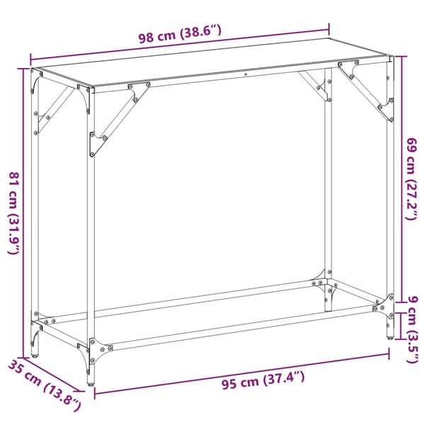 vidaXL Konsollbord med gjennomsiktig glassplate 98x35x81 cm stål
