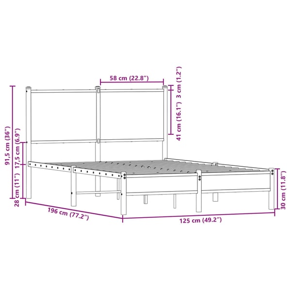 vidaXL Sengeramme i metall uten madrass brun eik 120x190 cm