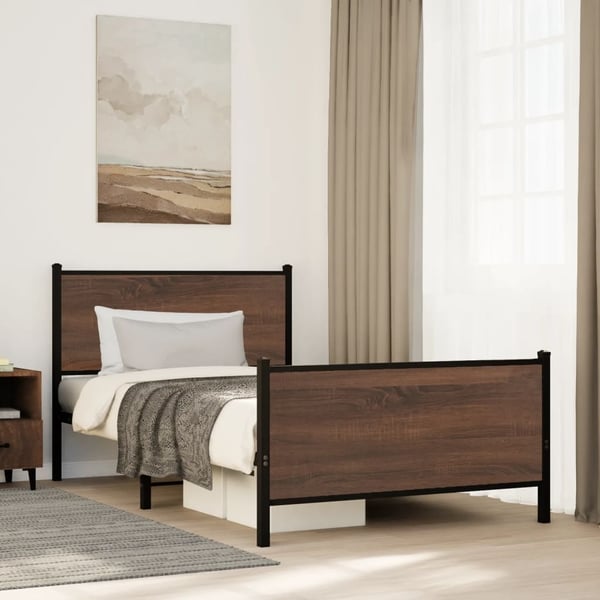 vidaXL Sengeramme i metall uten madrass brun eik 100x200 cm