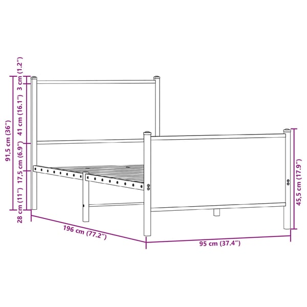 vidaXL Sengeramme i metall uten madrass brun eik 90x190 cm