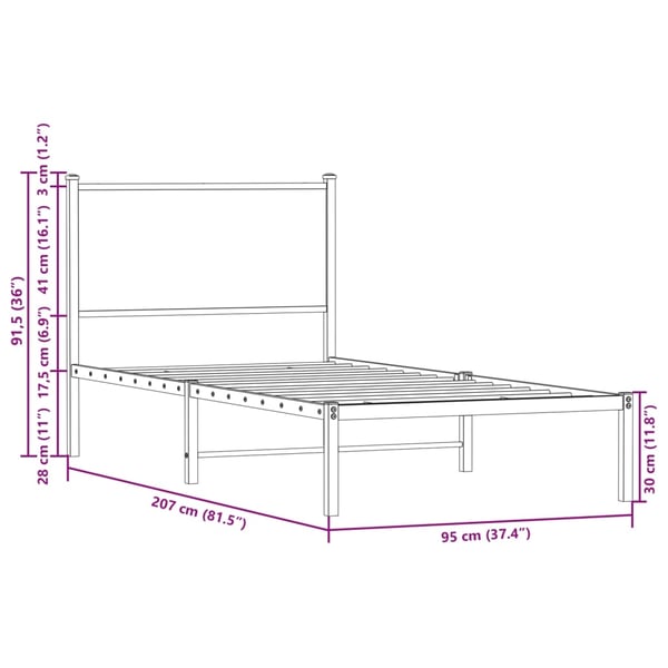vidaXL Sengeramme i metall uten madrass brun eik 90x200 cm