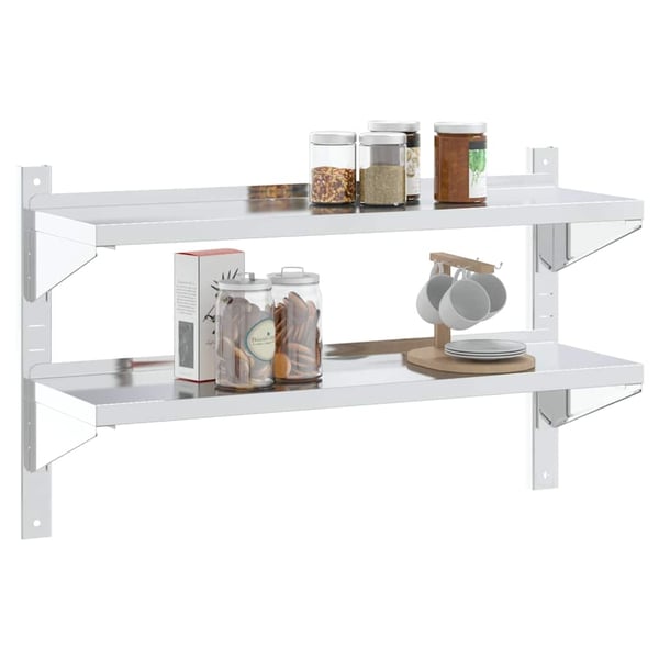 vidaXL Vegghylle 2 etasjer 100x30x60 cm sølv rustfritt stål