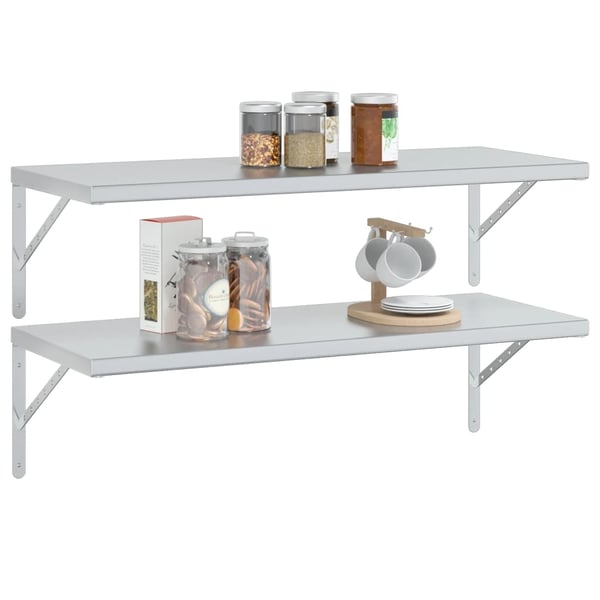 vidaXL Vegghyller 2 stk 100x40 cm sølv rustfritt stål
