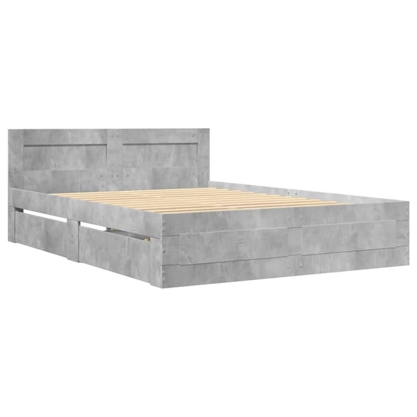 vidaXL Sengeramme med hodegavl betonggrå 120x190 cm konstruert tre