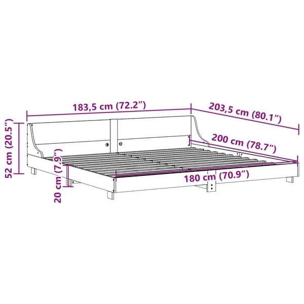 vidaXL Sängram utan madrass vit 180x200 cm massiv furu