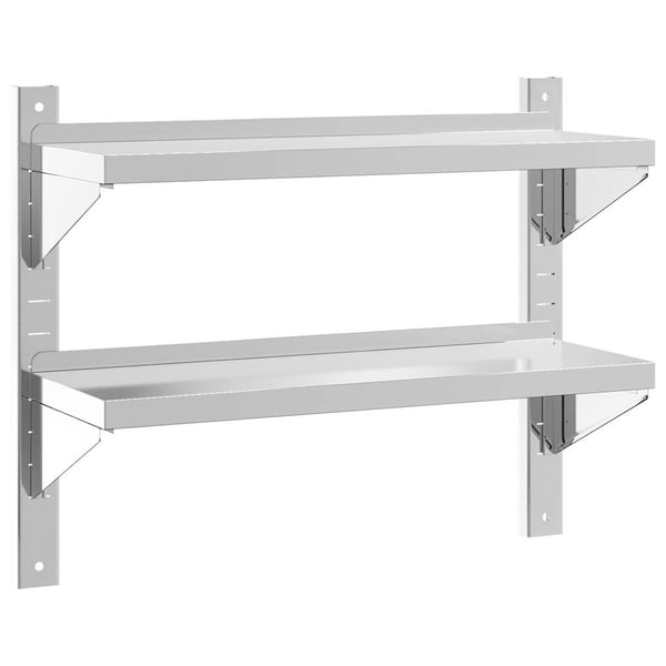 vidaXL Vegghylle 2 etasjer 75x23,5x60 cm sølv rustfritt stål