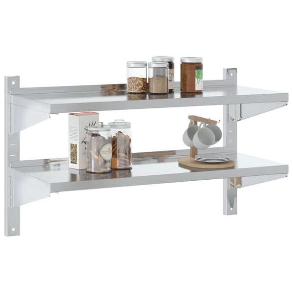 vidaXL Vegghylle 2 etasjer 100x40x60 cm sølv rustfritt stål