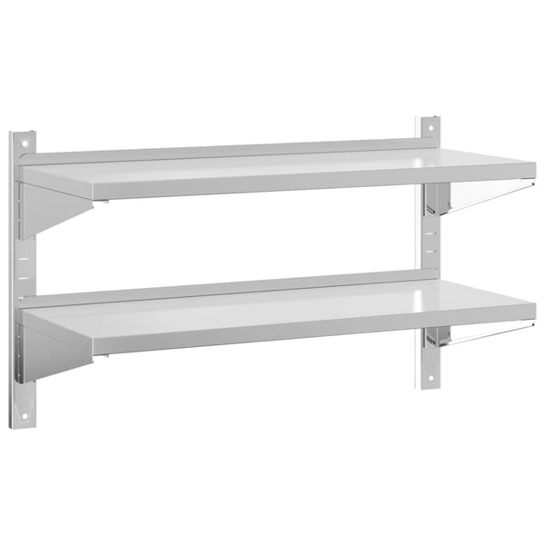 vidaXL Vegghylle 2 etasjer 100x40x60 cm sølv rustfritt stål