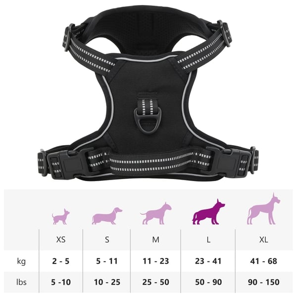 vidaXL Hundesele med reflekterende striper justerbar svart L