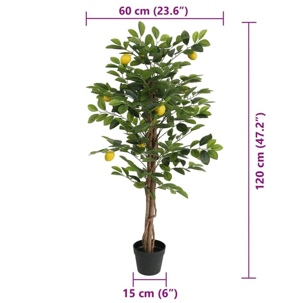 vidaXL Kunstig sitrontre med 3 stammer grønn 120 cm PP