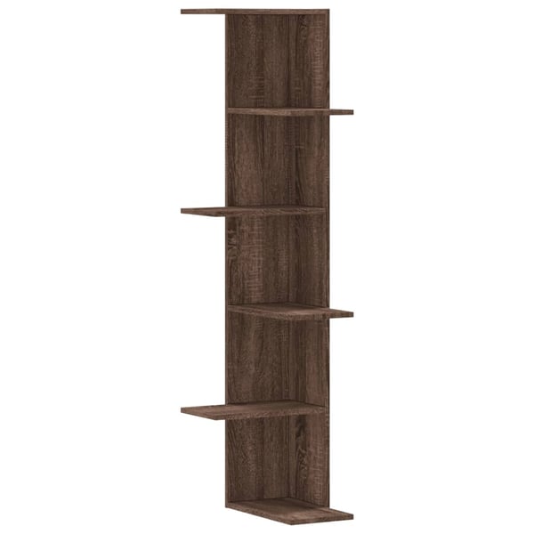 vidaXL væghængt hjørnehylde 36,5x36,5x140 cm konstrueret træ brunt eg