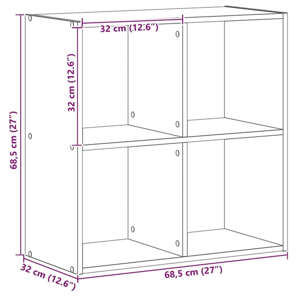 vidaXL Bokhylle artisan eik 68,5x32x68,5 cm konstruert tre