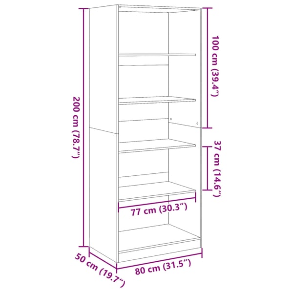 vidaXL Garderobe artisan eik 80x50x200 cm konstruert tre