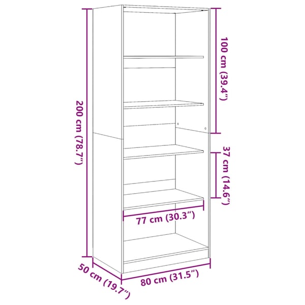 vidaXL Garderobe sonoma eik 80x50x200 cm konstruert tre