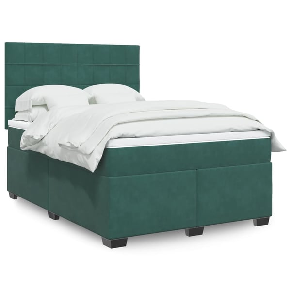 vidaXL kontinentalseng med madras 140x190 cm fløjl mørkegrøn