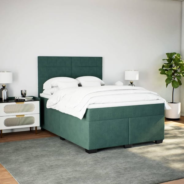 vidaXL kontinentalseng med madras 140x190 cm fløjl mørkegrøn