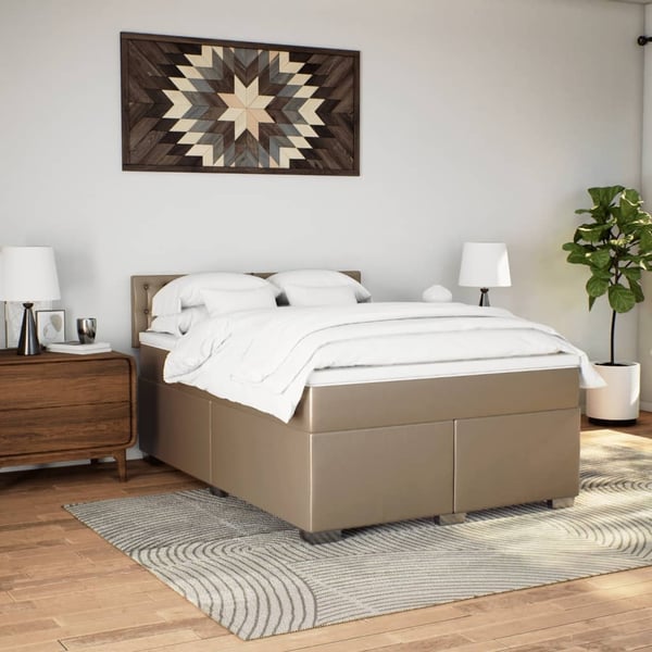 vidaXL kontinentalseng 140x190 cm kunstlæder cappuccinofarvet