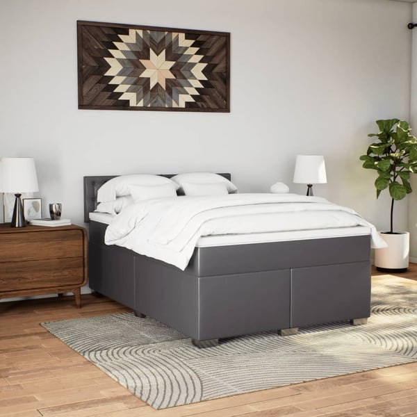 vidaXL kontinentalseng med madras 140x200 cm kunstlæder grå