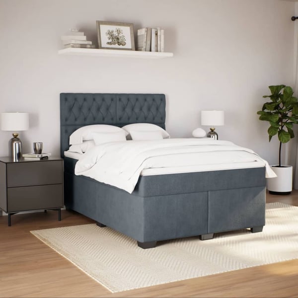 vidaXL kontinentalseng med madras 140x190 cm fløjl mørkegrå
