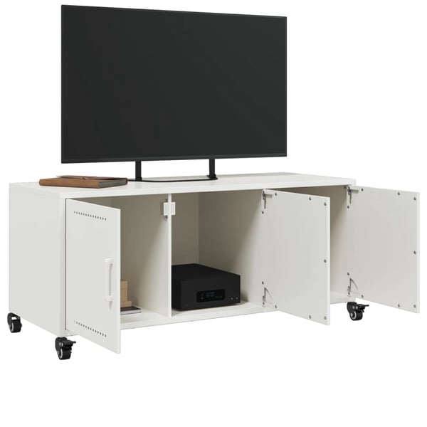 vidaXL TV-benk hvit 100,5x39x43,5 cm kaldvalset stål