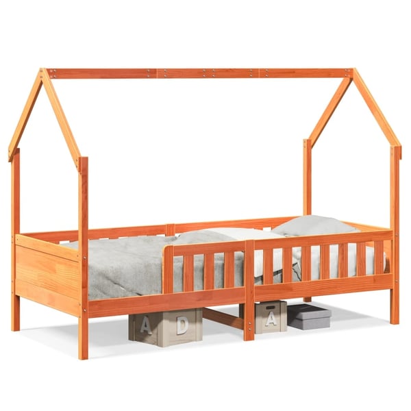 vidaXL Barneseng med tak voksbrun 80x200 cm heltre furu