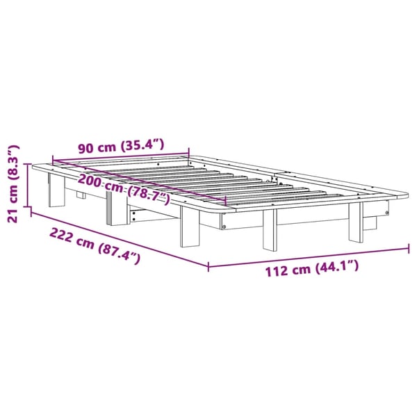vidaXL Sengeramme uten madrass hvit 90x200 cm heltre furu