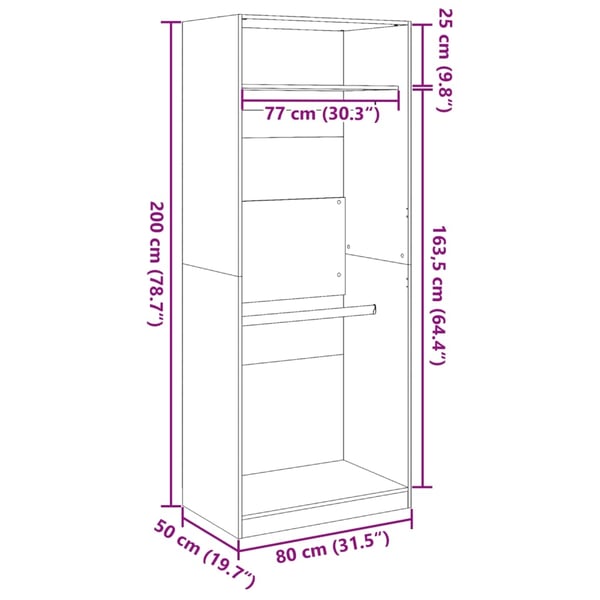 vidaXL Garderobe grå sonoma 80x50x200 cm konstruert tre