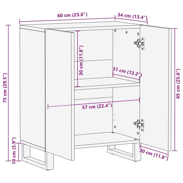 vidaXL Senkki 60x34x75 cm täysi karkea mangopuu