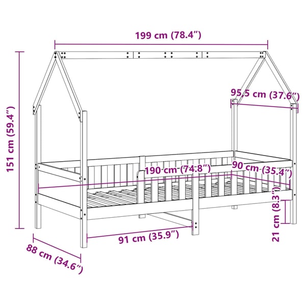 vidaXL Barneseng med tak voksbrun 90x190 cm heltre furu