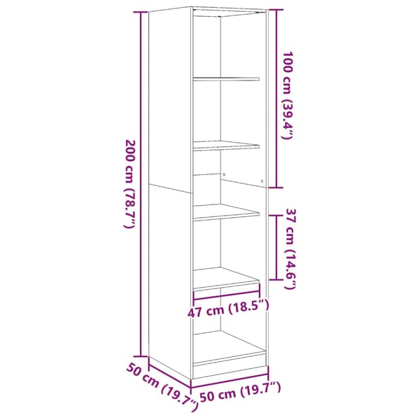 vidaXL Garderobe artisan eik 50x50x200 cm konstruert tre