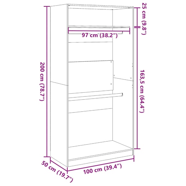 vidaXL Garderobe sonoma eik 100x50x200 cm sponplate