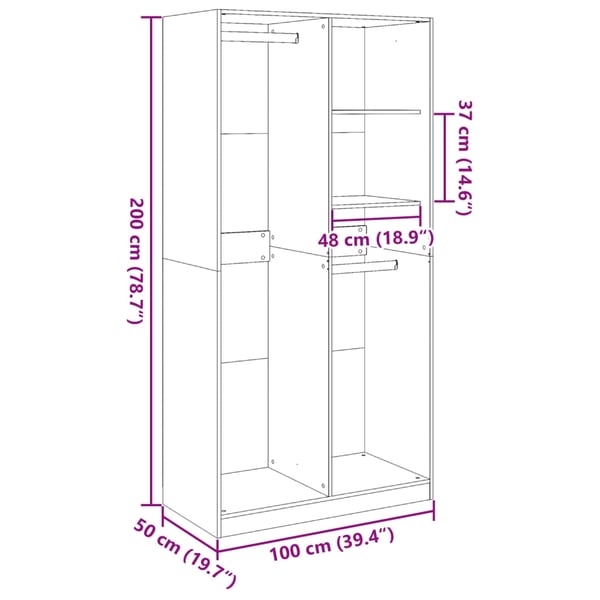 vidaXL Garderobe gammelt tre 100x50x200 cm konstruert tre