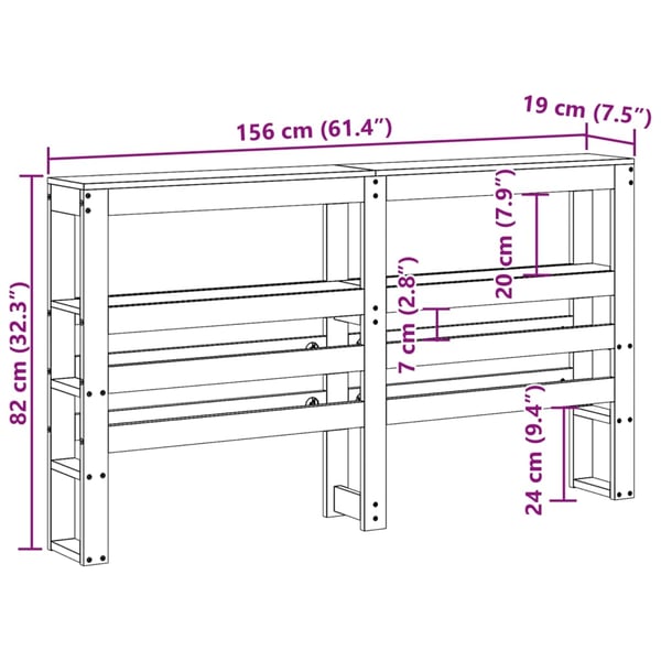 vidaXL Hodegavl med hyller hvit 150 cm heltre furu