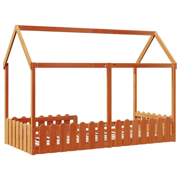 vidaXL Barneseng med tak voksbrun 90x190 cm heltre furu
