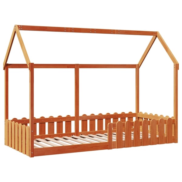 vidaXL Barneseng med tak voksbrun 90x190 cm heltre furu