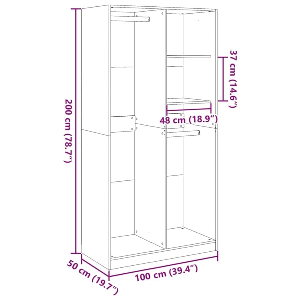vidaXL Garderobe røkt eik 100x50x200 cm konstruert tre