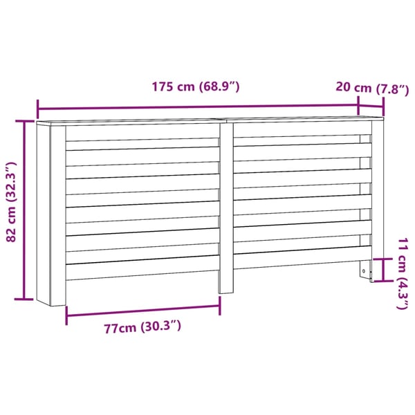 vidaXL Radiatordeksel hvit 175x20x82 cm konstruert tre