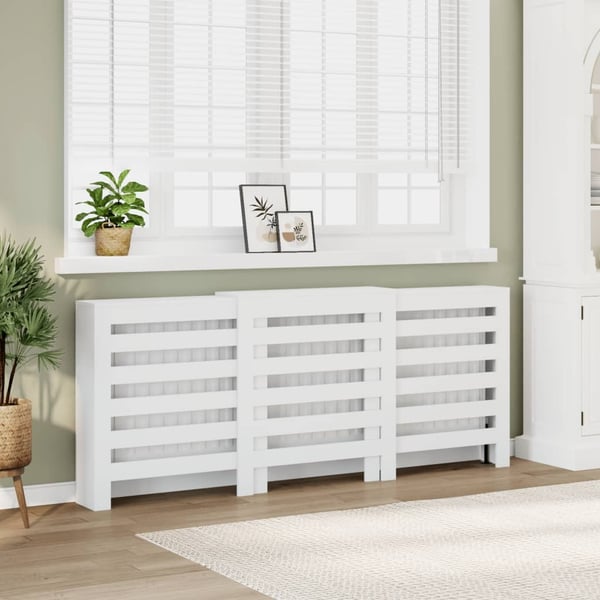 vidaXL Radiatordeksel hvit 205x21,5x83,5 cm konstruert tre