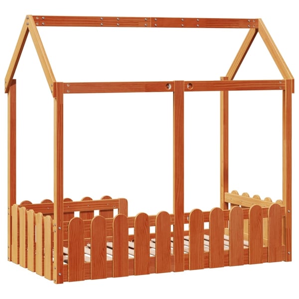 vidaXL Barneseng med tak voksbrun 70x140 cm heltre furu