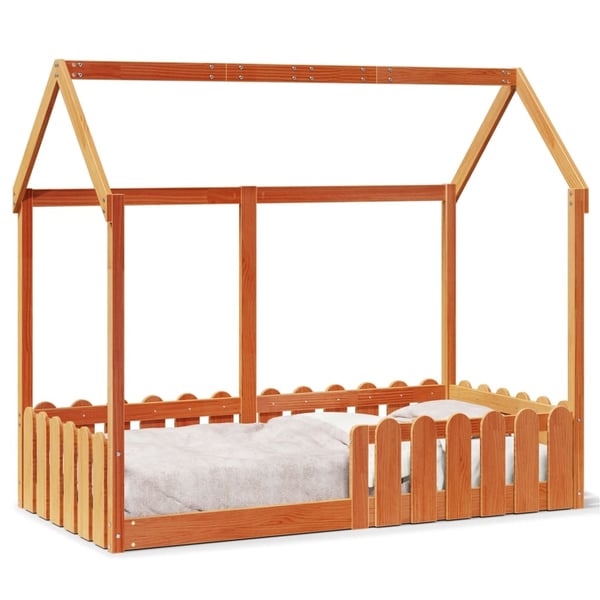 vidaXL Barneseng med tak voksbrun 80x160 cm heltre furu