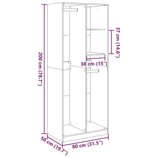 vidaXL Garderobe betonggrå 80x50x200 cm konstruert tre