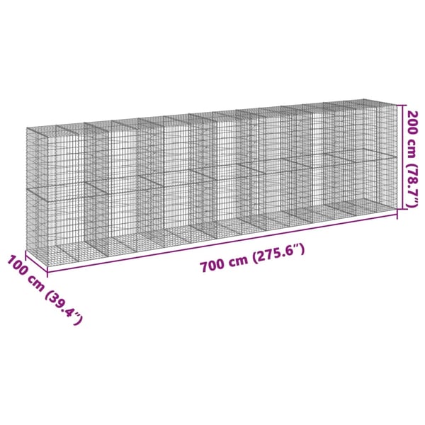 vidaXL Gabionkurv med deksel 700x100x200 cm galvanisert jern