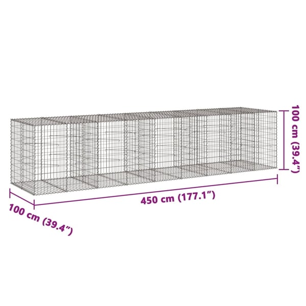 vidaXL Gabionkurv med deksel 450x100x100 cm galvanisert jern
