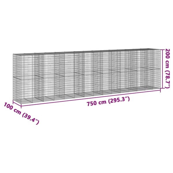 vidaXL Gabionkurv med deksel 750x100x200 cm galvanisert jern