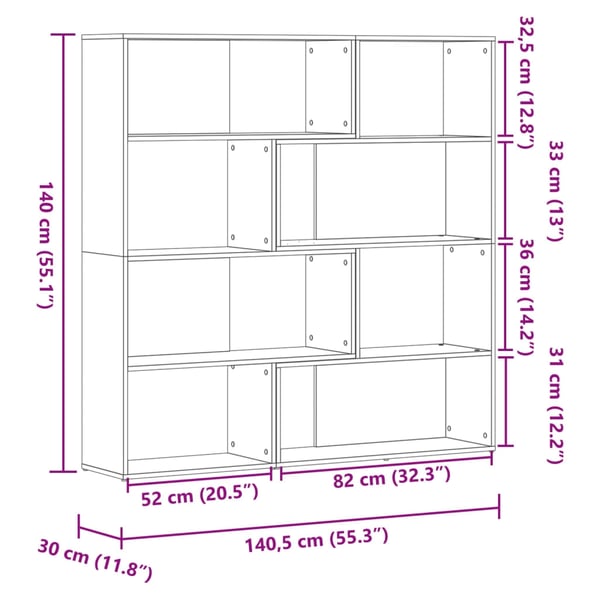 vidaXL Bokhylle hjørne 4 lag grå sonoma 85x85x140 cm konstruert tre